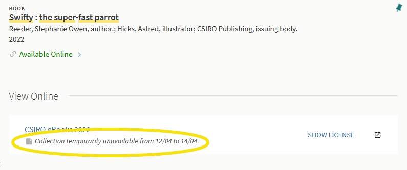 Any temporary notes on availability and access appear below the database title.