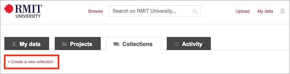 Screenshot showing the '+Create a new collction' option under the Collections tab.