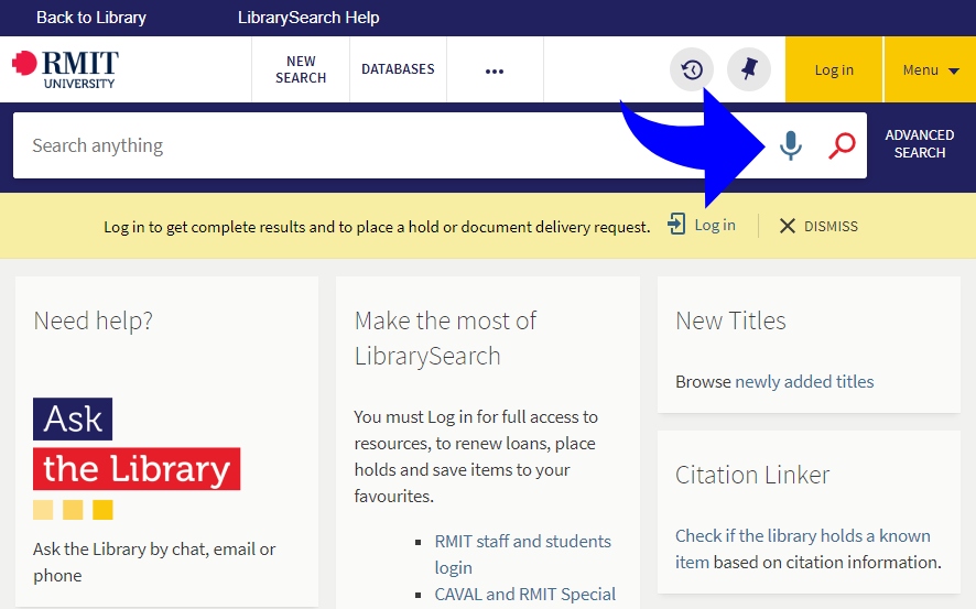 The microphone icon is labelled 'Open voice search'.