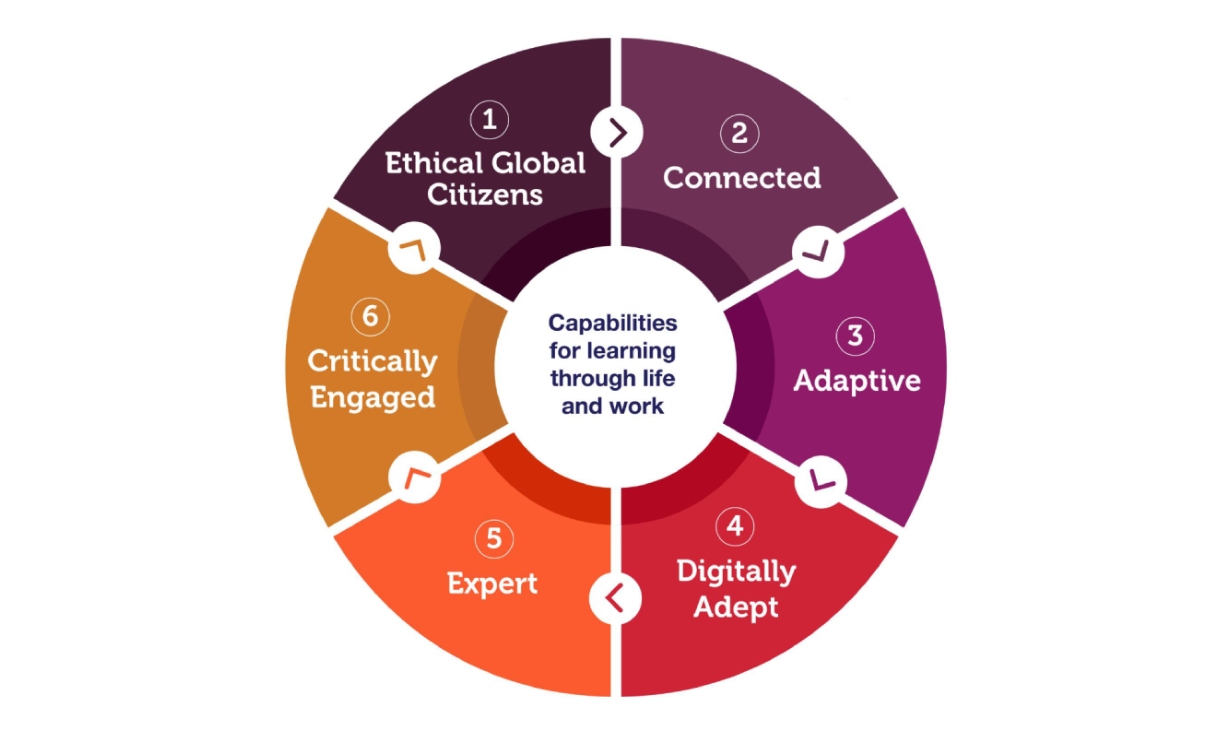 A chart showing 6 capabilites for learning through life and work.