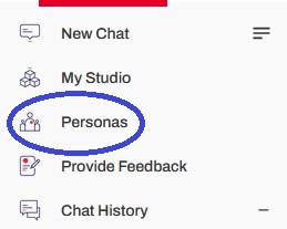 Screenshot of Val menu with personas circled in blue.