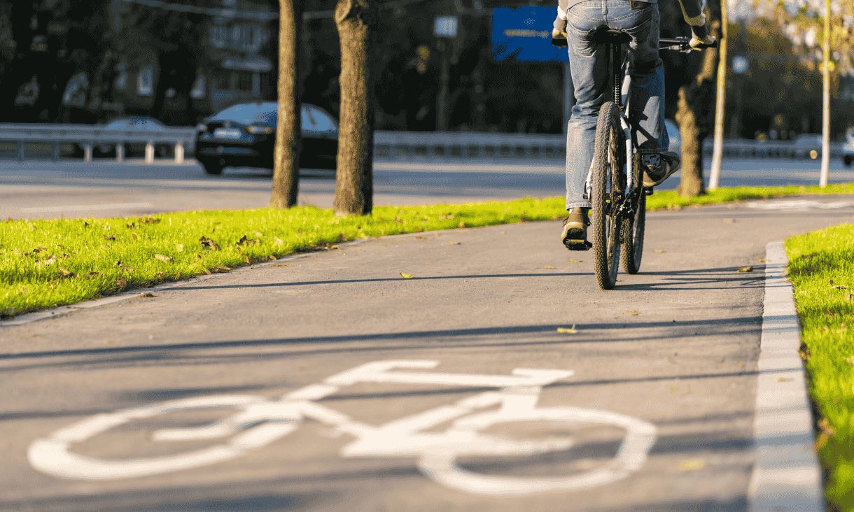 Cyclist on a city bike lane