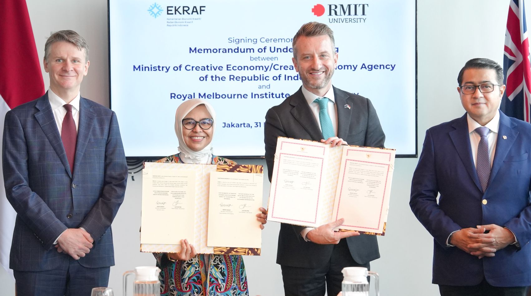 RMIT Vice-President International Layton Pike signs MoU with the Ministry of Creative Economy in Indonesia.