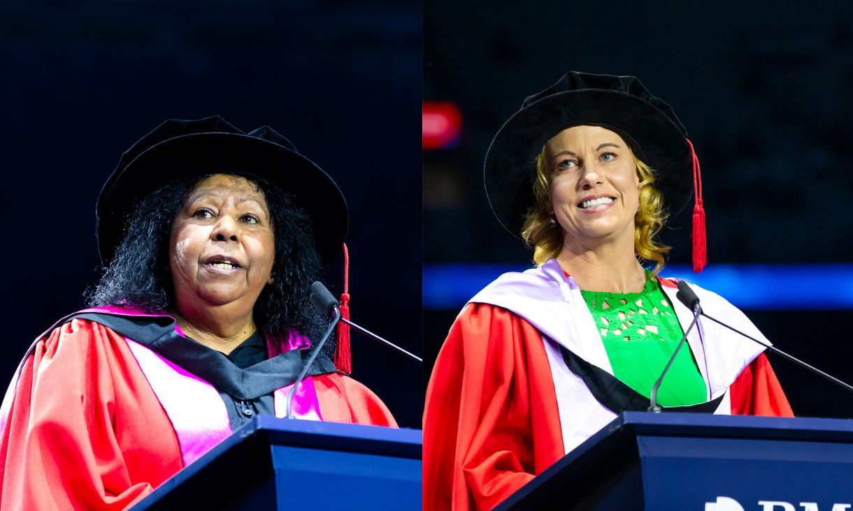 Maree Clarke (left) and Louise Adams (right) were awarded honorary doctorate.