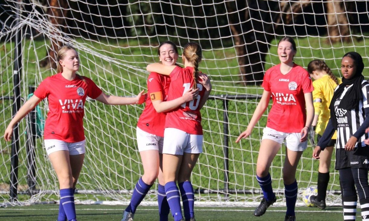 North Geelong Warriors FC players celebrate goal
