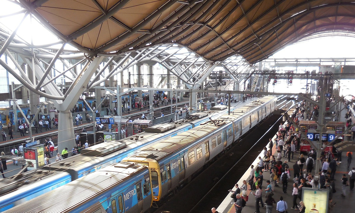 Crowded metro train station