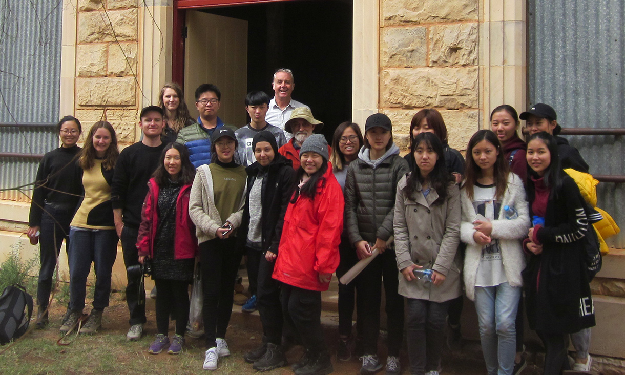 Bachelor of Landscape Architectural Design students at Wilcannia, with local architect and RMIT alumnus Anthony Pease. Photo: Nieves Rivera