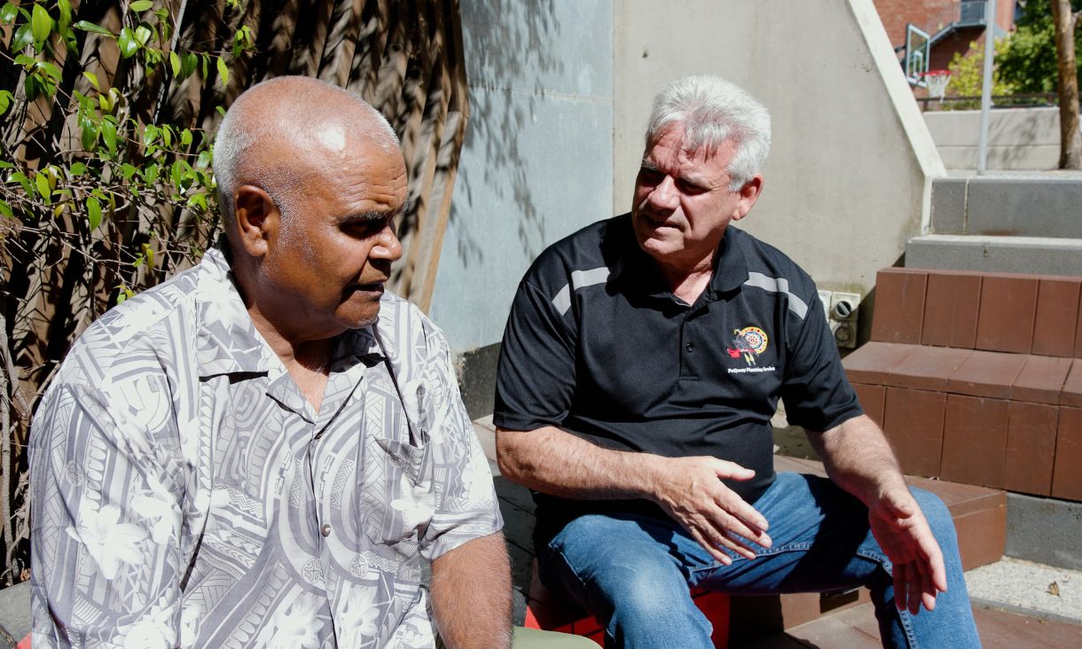 Caption: Uncle Wenzel Carter and Uncle Ricky Morris Organisation: Woor-Dungin and Willan Foundation Photo taken by: Amanda Pejoski, RMIT University
