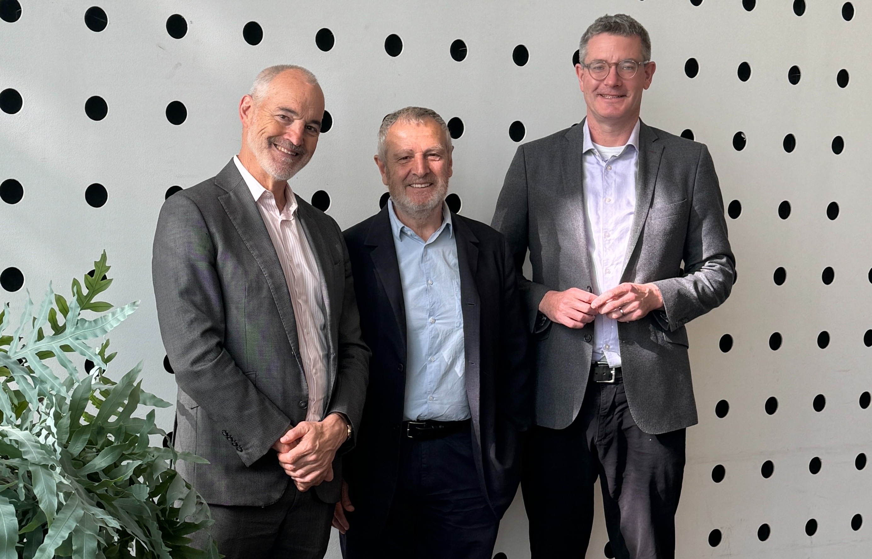 (L-R) Vice-Chancellor and President Professor Alec Cameron, RMIT visiting professor Salvador Rueda, Vice-President Strategy and Community Impact Tom Bentley.