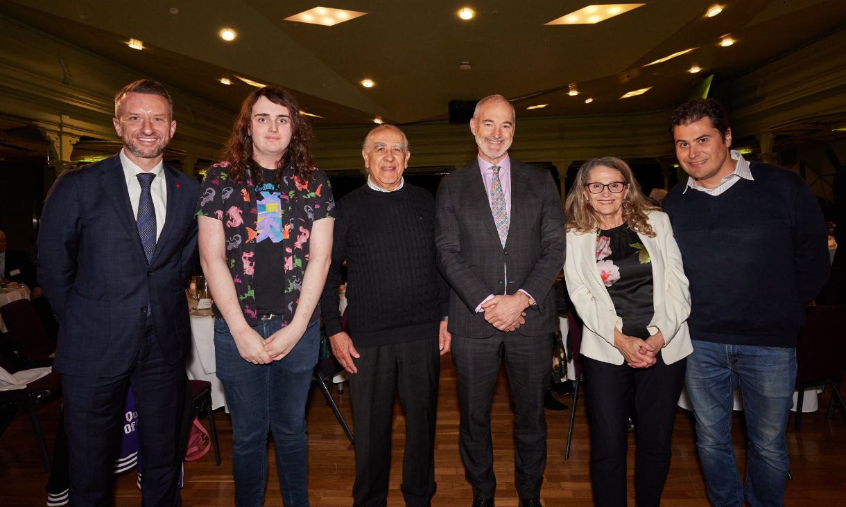 (L-R) RMIT Interim DVC, International and Engagement Layton Pike, Luna McLeod (recipient of The Andreas Florez Scholarship), Antonio Florez, RMIT Vice-Chancellor and President Professor Alec Cameron, Maria Florez, Javier Florez.
