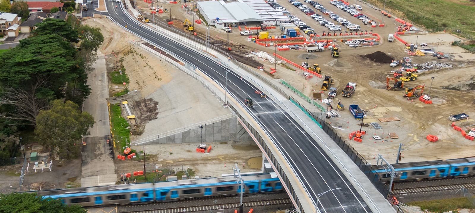 Aerial view of the Brunt Road Level Crossing Removal Project in Beaconsfield, Victoria