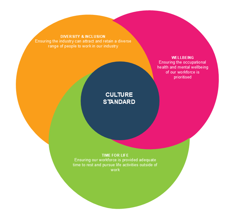 Culture Standard with the 3 pillars of Diversity and Inclusion, Time for Life and Wellbeing