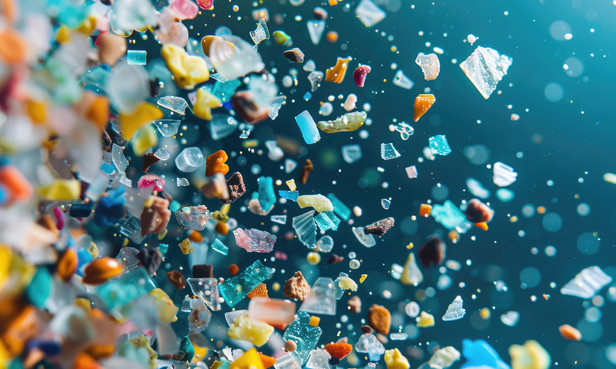 microplastics on a blue background