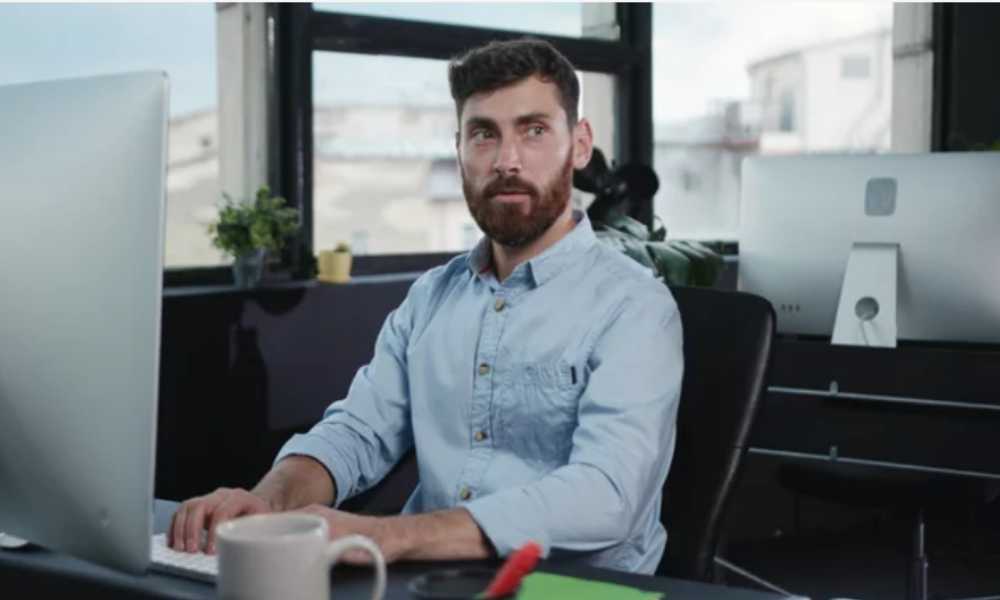Office worker looking suspicious