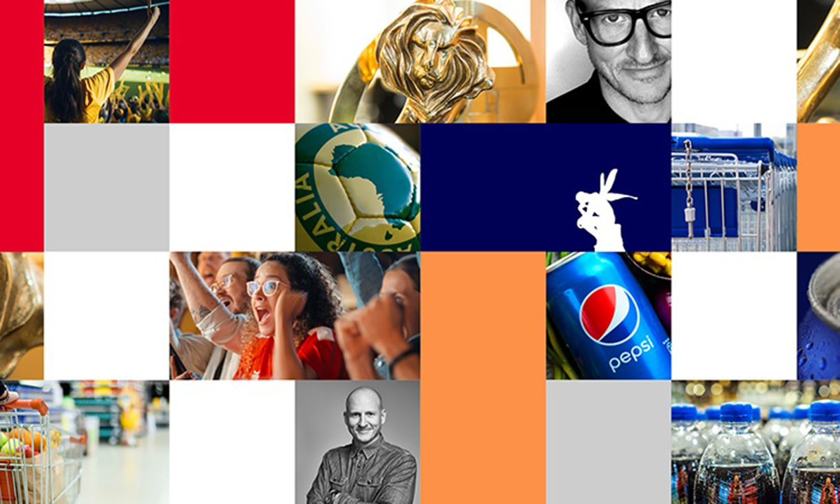 Collage of campaign images spliced with RMIT Online logo colours.