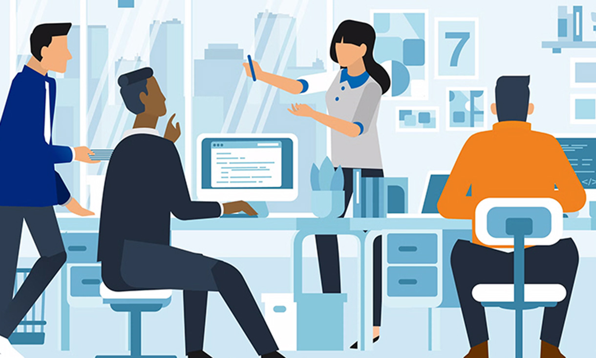 Illustration of professional workers working together.