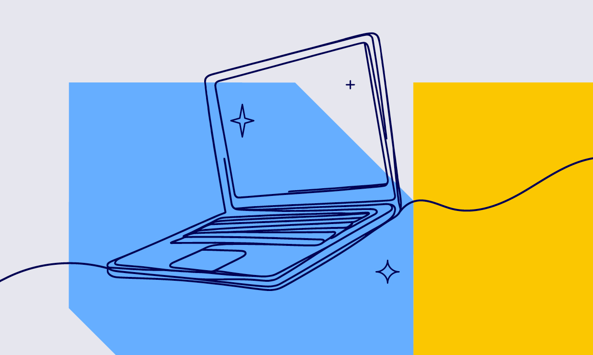 Graphic design of a drawn laptop with colours in the background