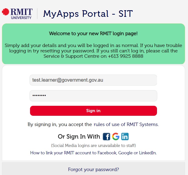 Screenshot of the login page.