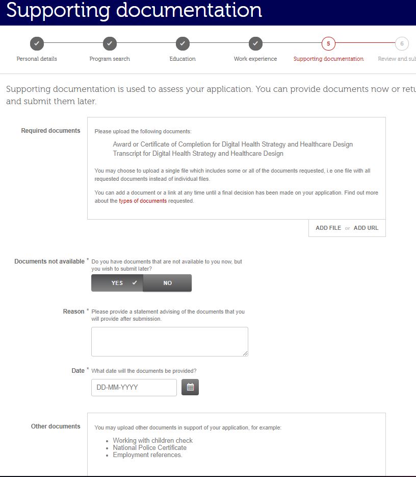 Screenshot of the how to apply process
