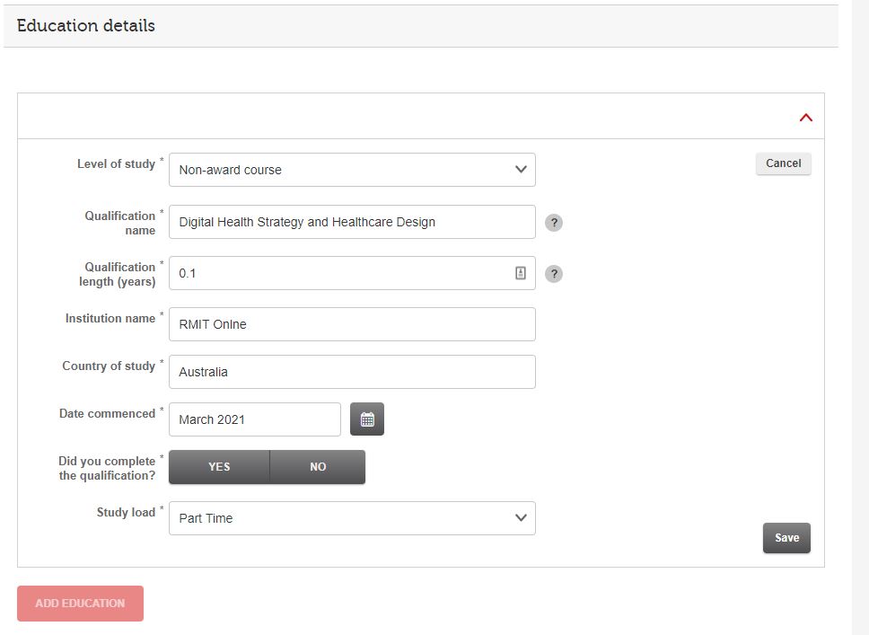 Screenshot of the how to apply process