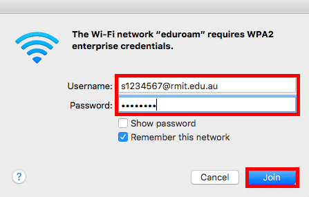Click on the wifi icon and select eduroam. Enter your RMIT ID and password and click Join.