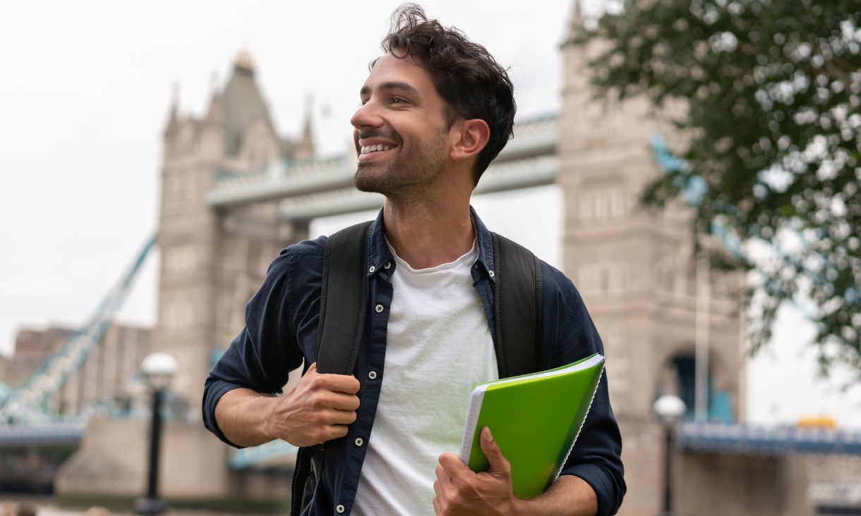 Student in front of Tower Bridge