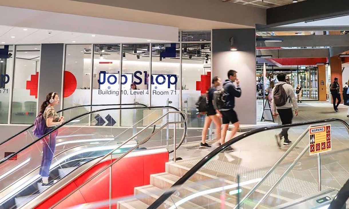 Timelapse of exterior of City campus Job Shop.