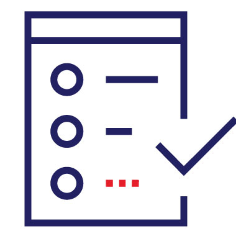 Line drawing of list with large tick mark
