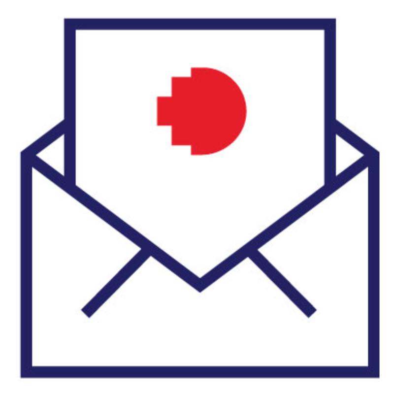 Line drawing of envelope with red RMIT pixel