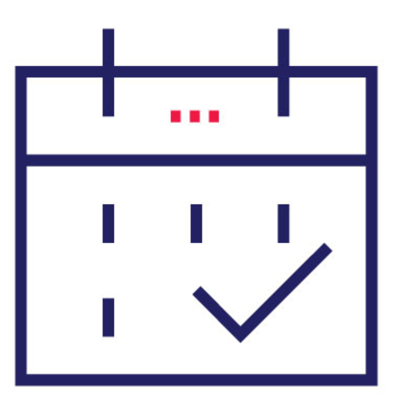 Line drawing of calendar with large tick mark