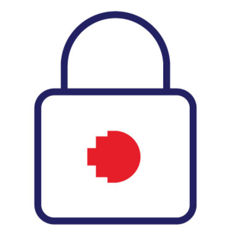 Line drawing of lock with red RMIT pixel