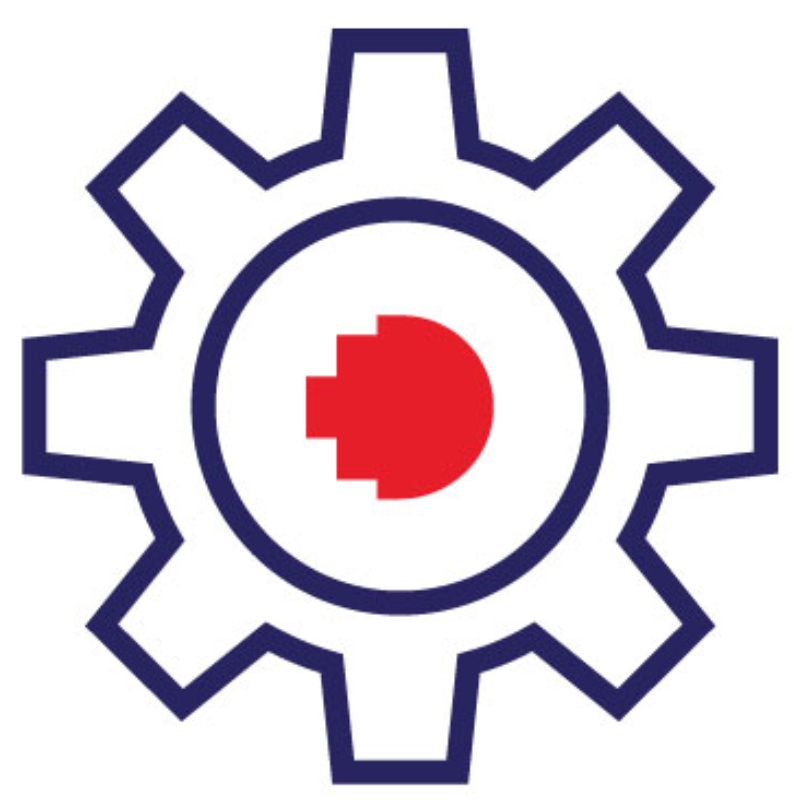 Line drawing of cog with red RMIT pixel