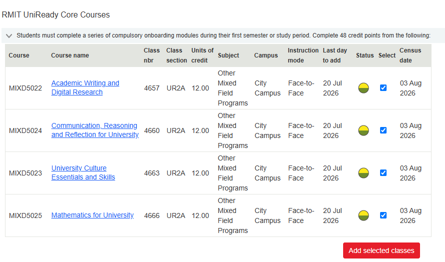 Screenshot of EOL UniReady Step 6 add classes