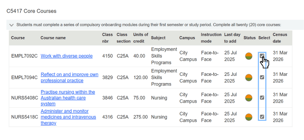 Screenshot of VE international EOL step 4. Add classes