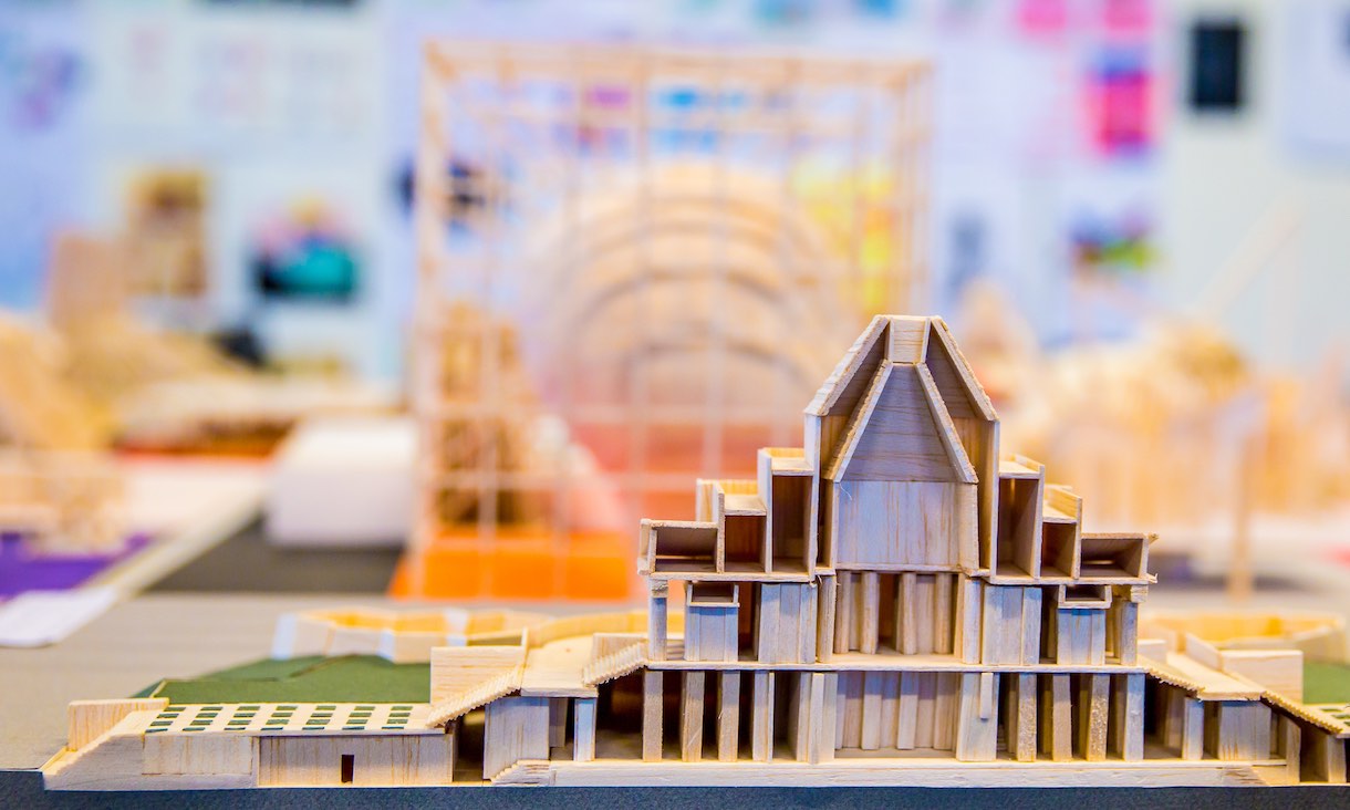 A model of a three-story building.