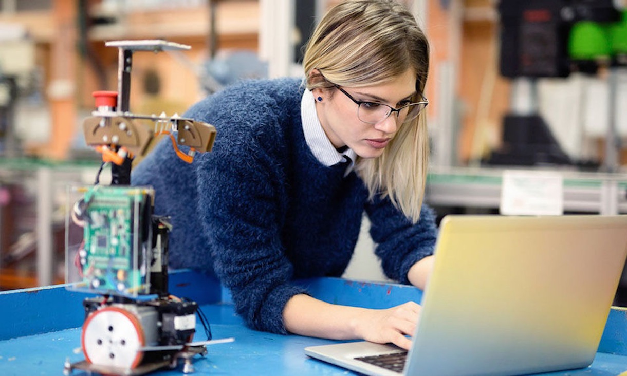 Research student working on computer