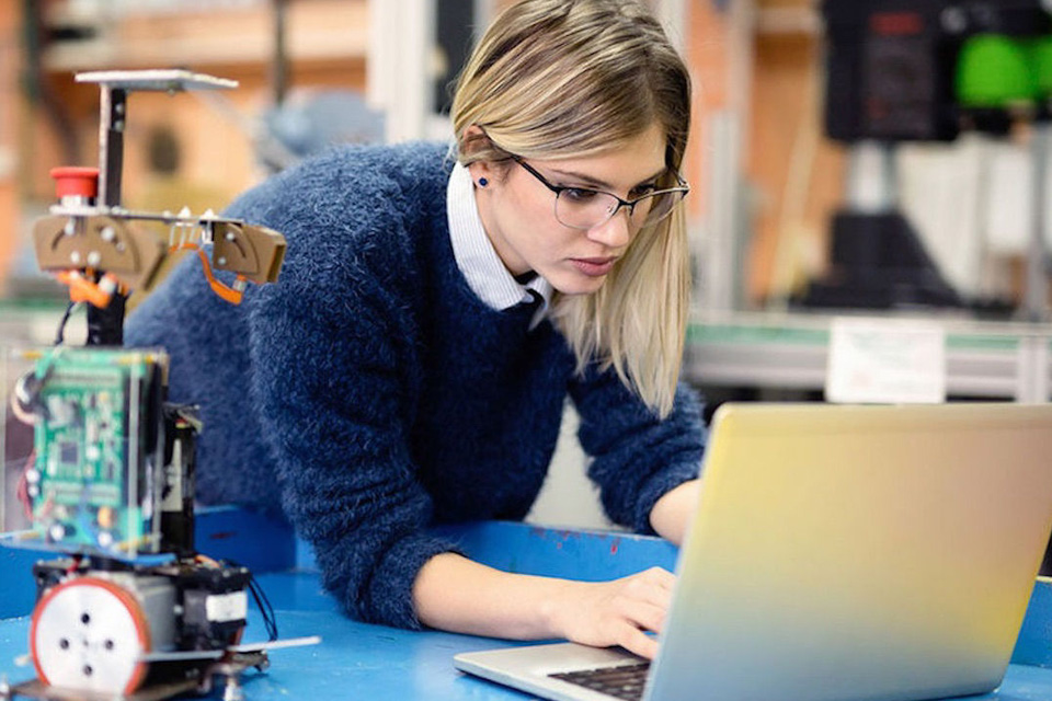 A student working on a laptop