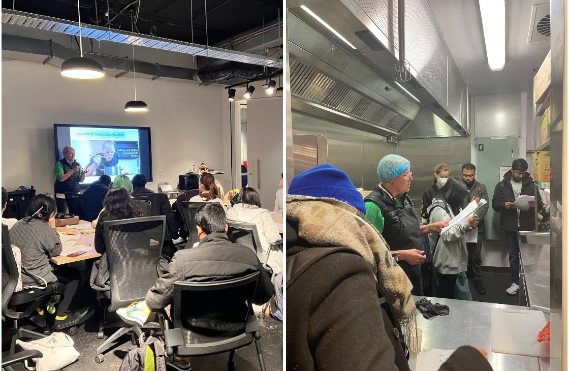 collage of students participating in an in-class presentation and practical skills demonstration
