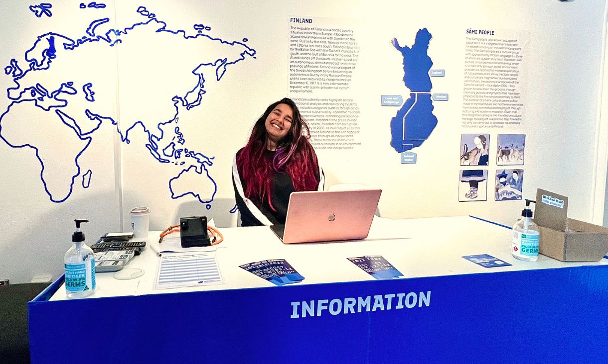 Bhavyaa at the Folding Social exhibition, where she showcased her work