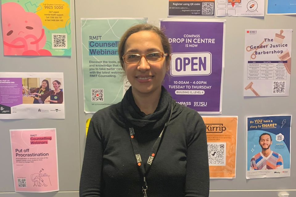 Mojgan Fayyazi, smiling toward camera 