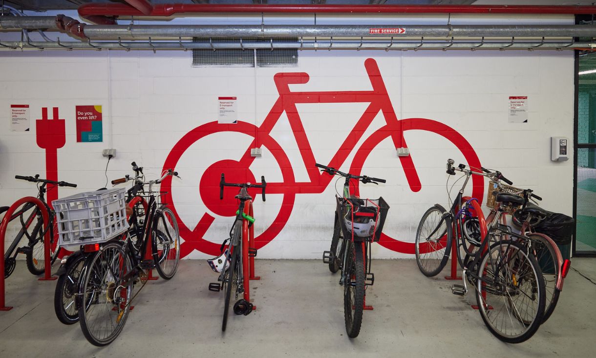 Bikes on rack at RMIT Bike Hub