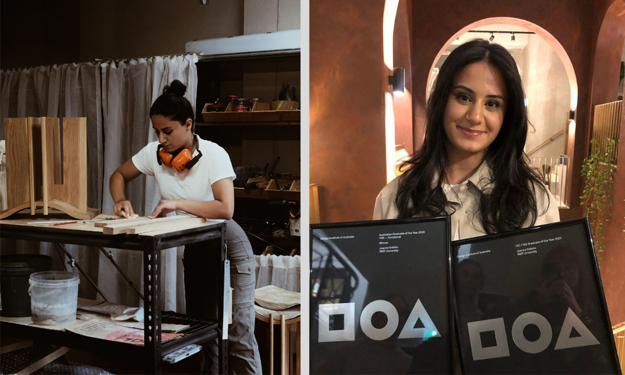 Two separate images of Graduate of Award winner