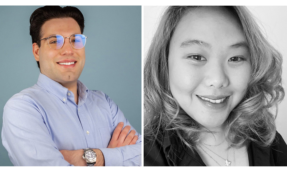 Two separate photos of two students