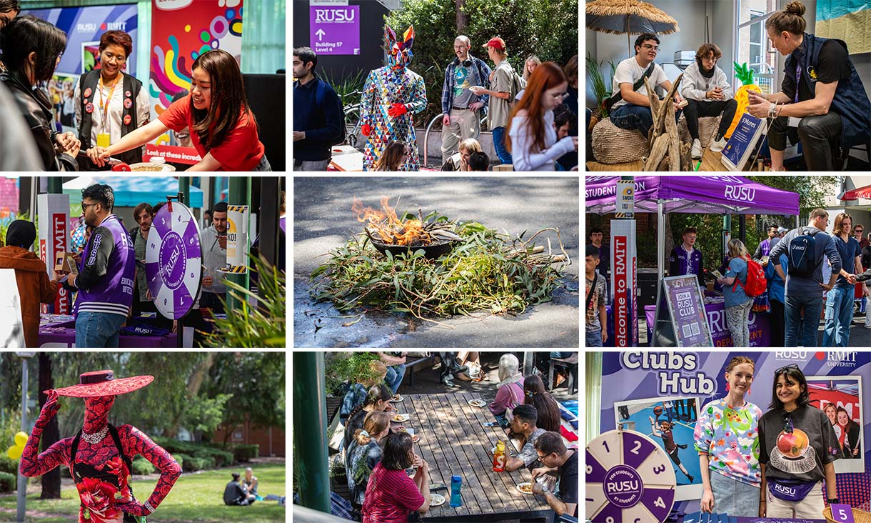 Nine photos in a grid like collage showcasing students from VE O Week.