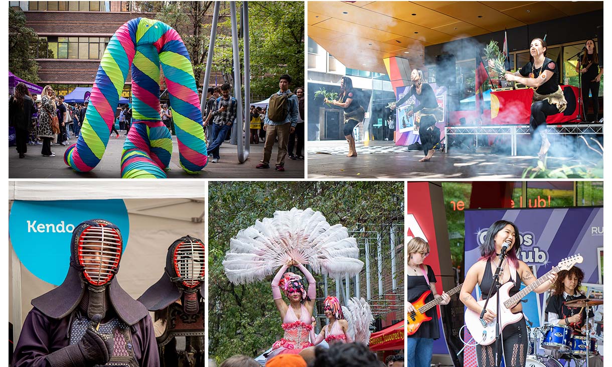 A collection of five images depicting an event.