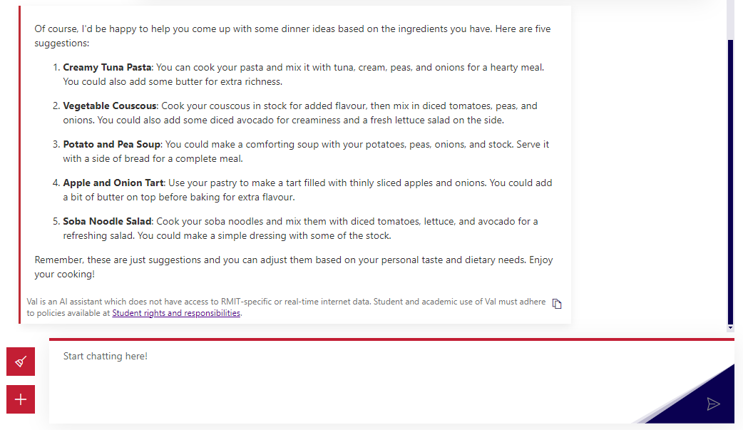 Val coming up with recipes