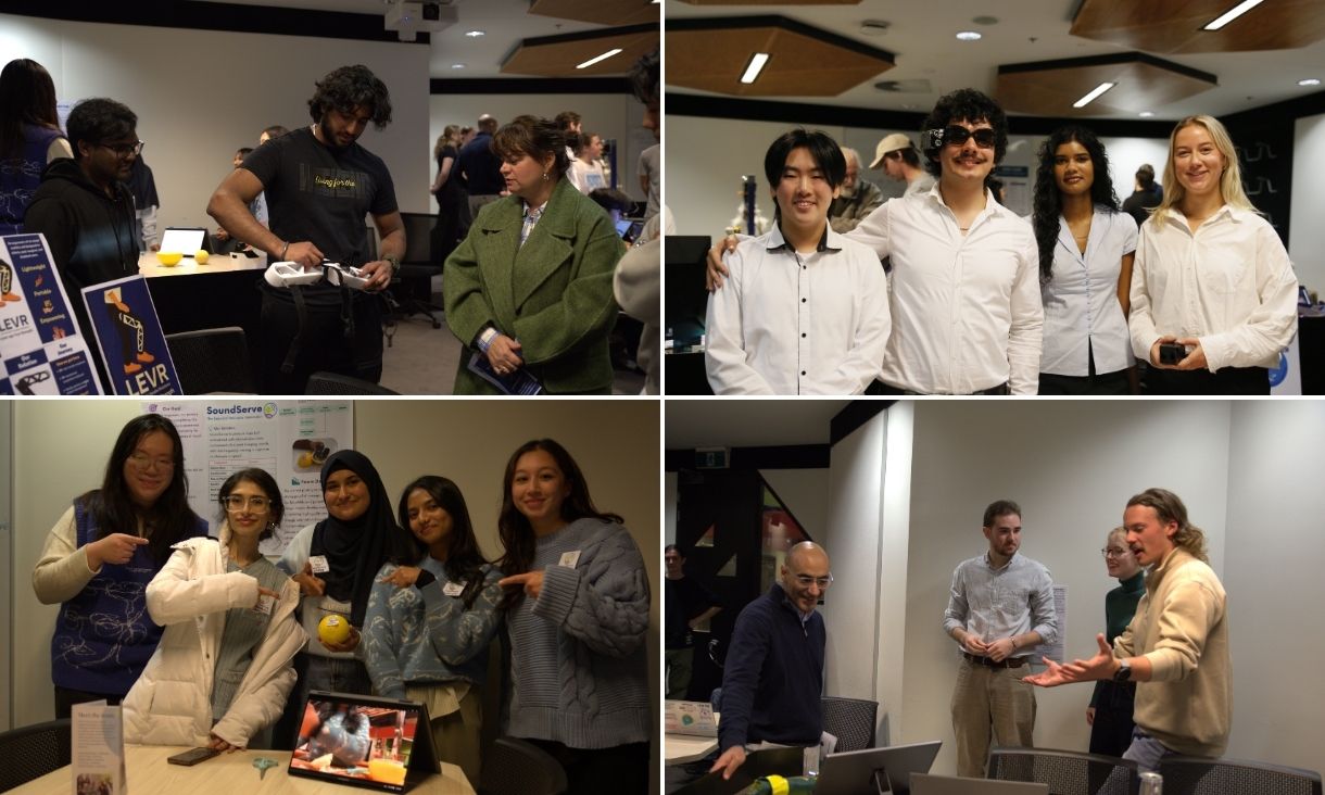 Biomedical engineering students showcasing technology