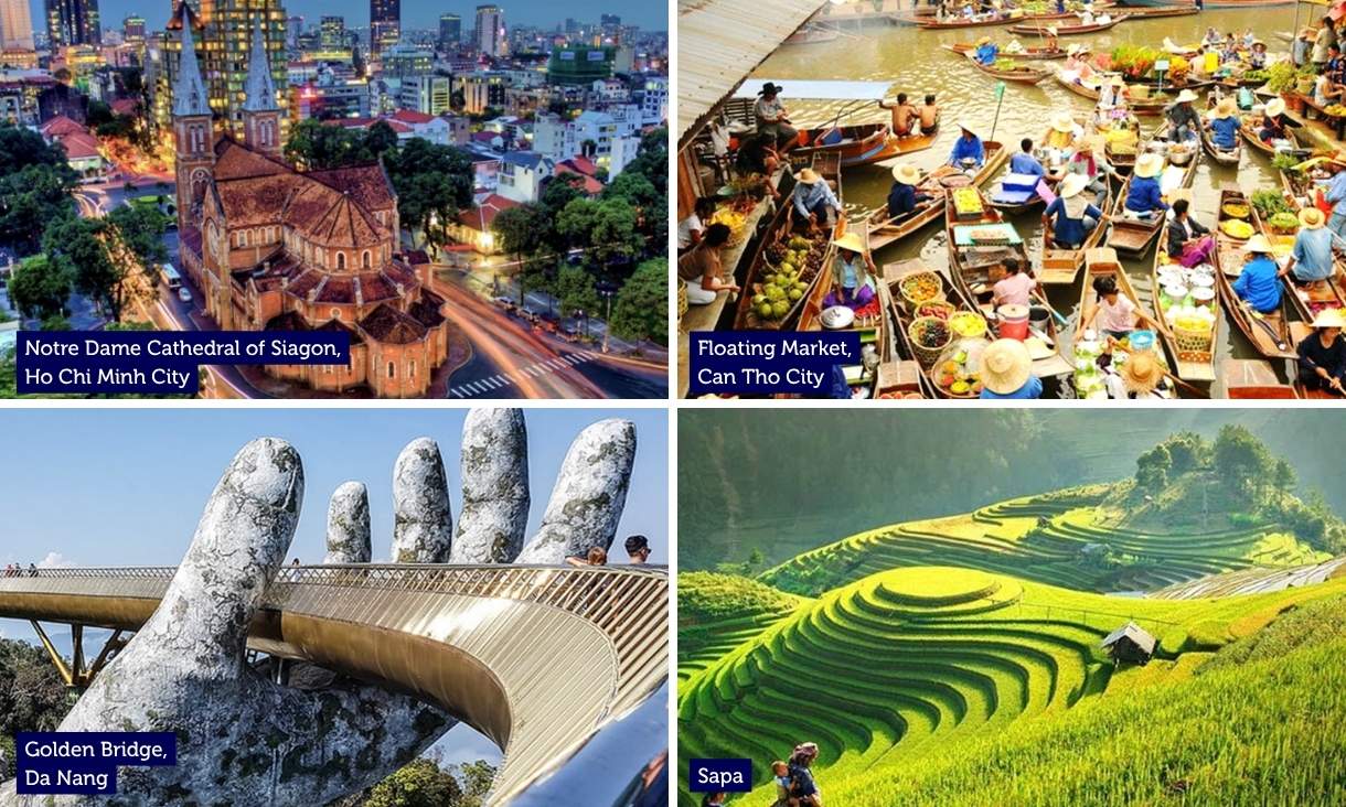 Images depicting various cultural landmarks in Vietnam