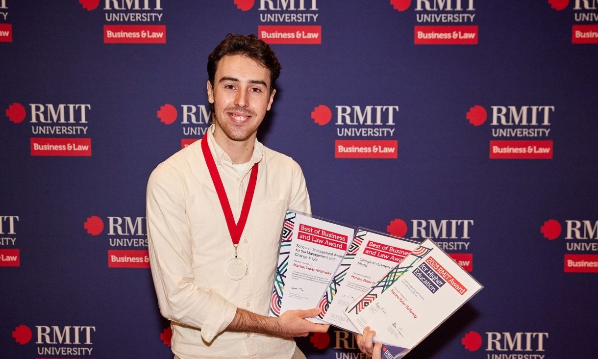 Marlon with his three awards at the 2024 Best of Business and Law Awards.