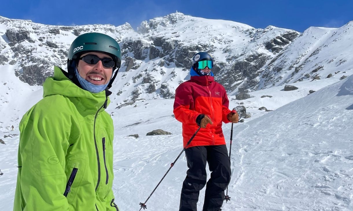 Marlon skiing during the RMIT Snow Sports Club's first international trip to New Zealand.
